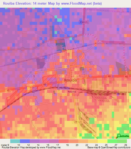 Rouiba,Algeria Elevation Map