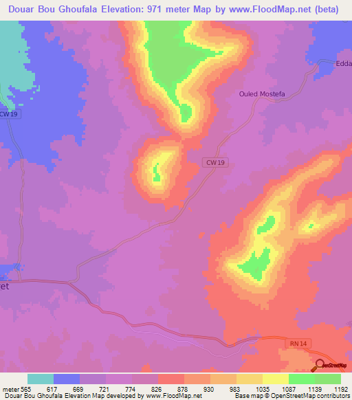 Douar Bou Ghoufala,Algeria Elevation Map