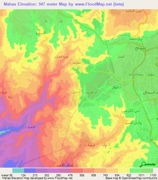 Mahas,Jordan Elevation Map