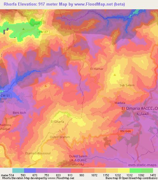 Rhorfa,Algeria Elevation Map
