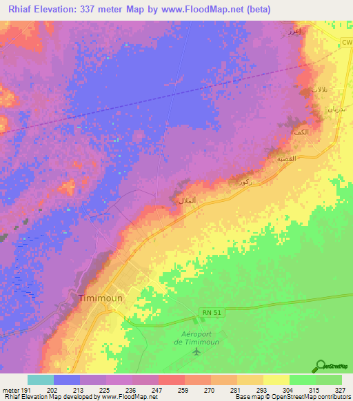 Rhiaf,Algeria Elevation Map