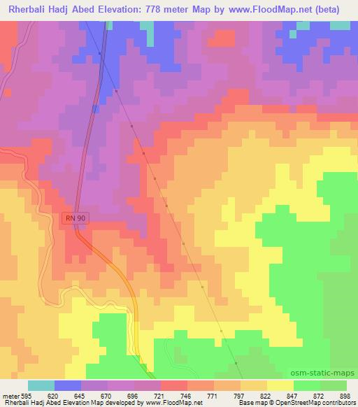 Rherbali Hadj Abed,Algeria Elevation Map