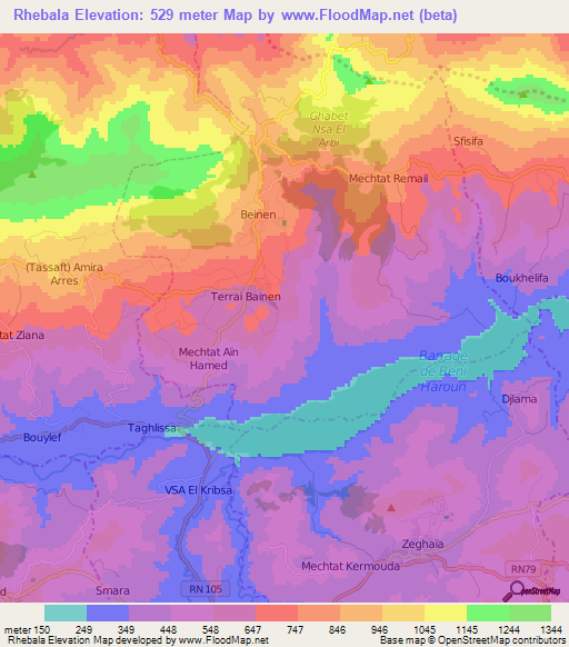Rhebala,Algeria Elevation Map