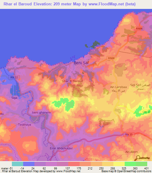 Rhar el Baroud,Algeria Elevation Map
