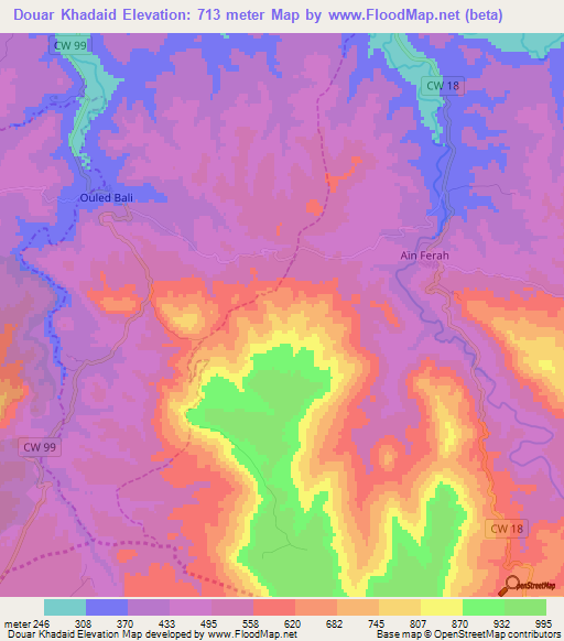 Douar Khadaid,Algeria Elevation Map