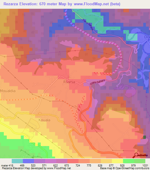 Rezarza,Algeria Elevation Map