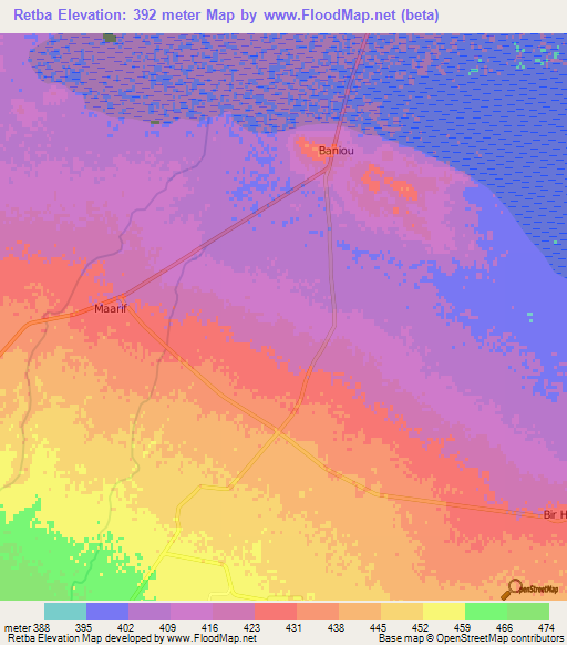 Retba,Algeria Elevation Map