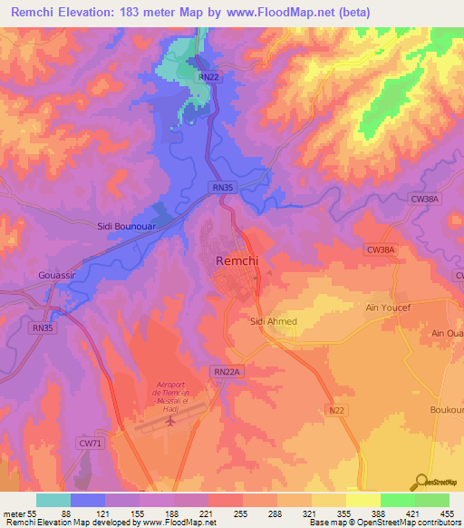 Remchi,Algeria Elevation Map
