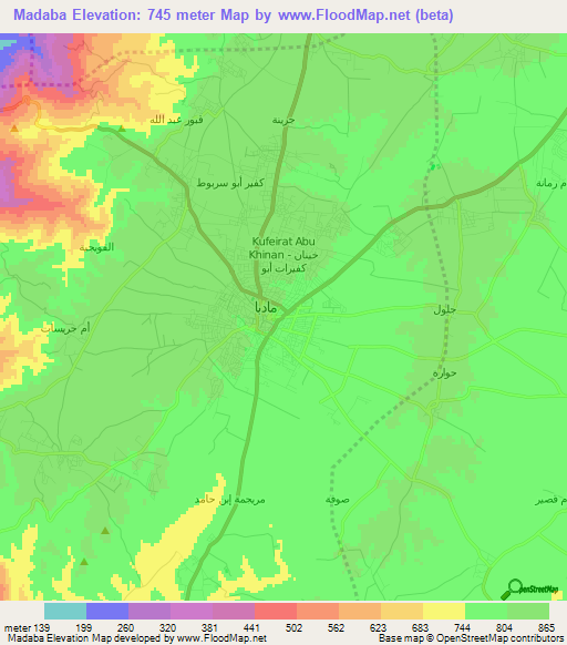 Madaba,Jordan Elevation Map