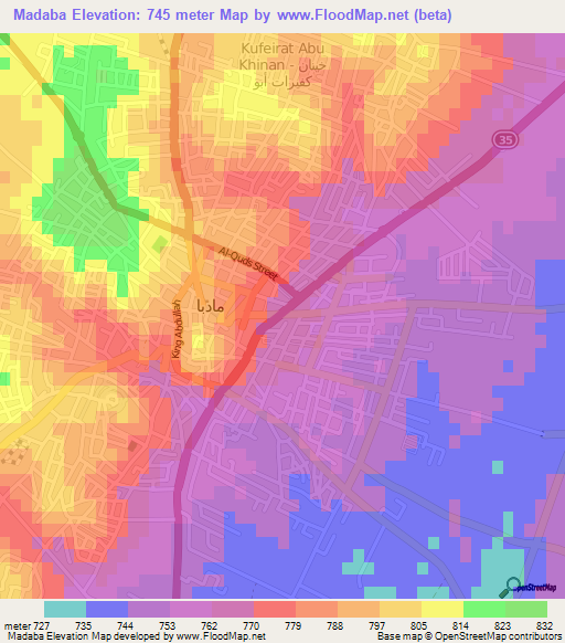 Madaba,Jordan Elevation Map