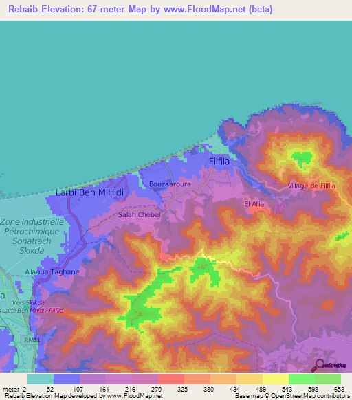 Rebaib,Algeria Elevation Map
