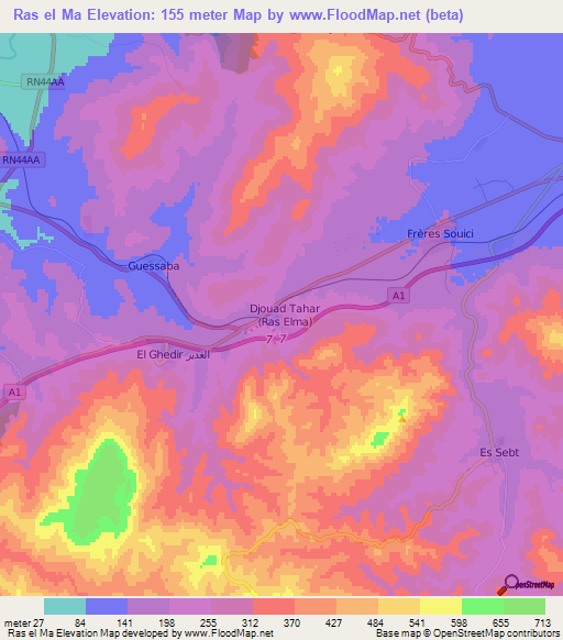 Ras el Ma,Algeria Elevation Map
