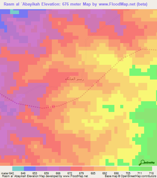 Rasm al `Abayikah,Syria Elevation Map