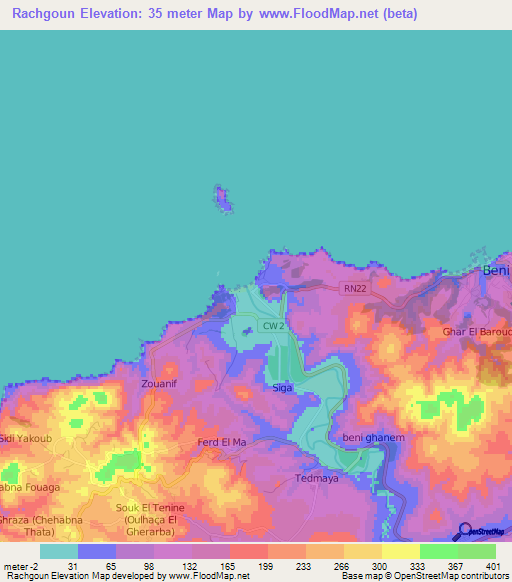 Rachgoun,Algeria Elevation Map