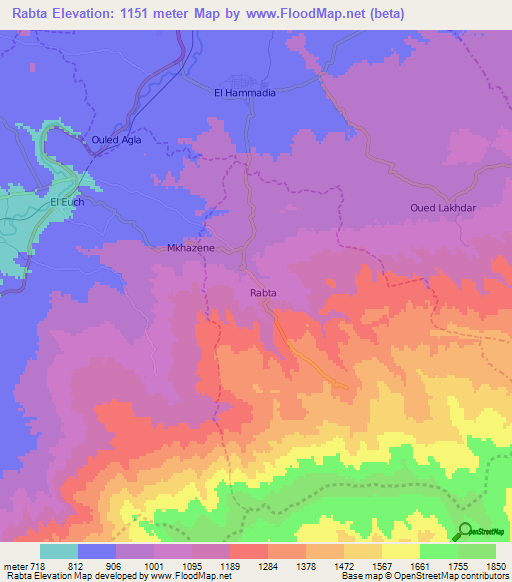Rabta,Algeria Elevation Map