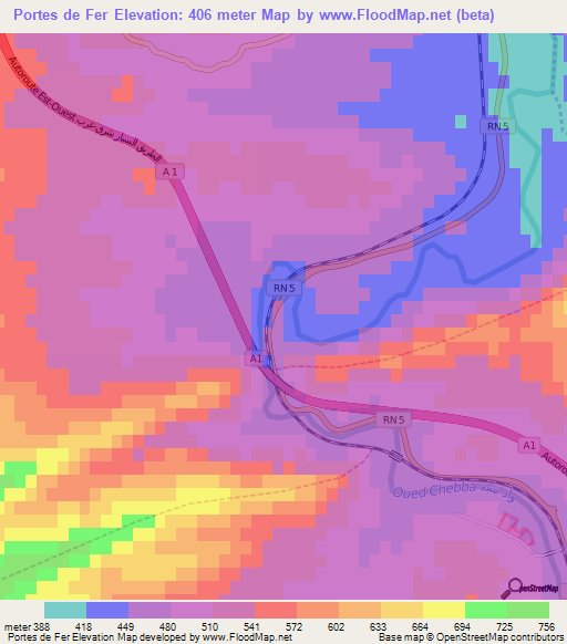 Portes de Fer,Algeria Elevation Map