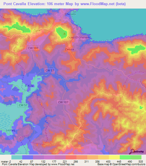 Pont Cavalla,Algeria Elevation Map