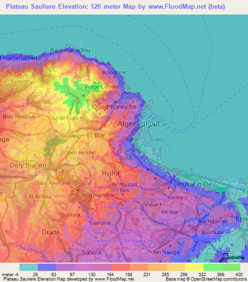 Plateau Sauliere,Algeria Elevation Map