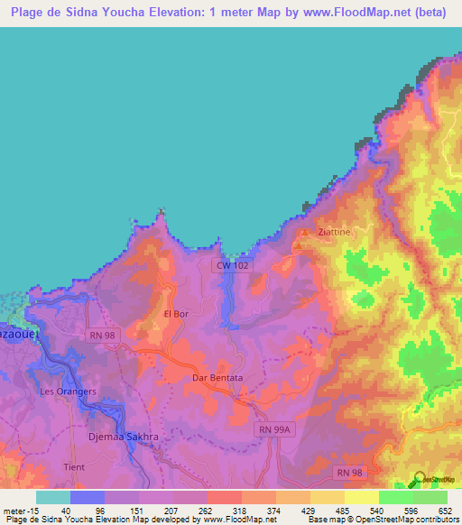 Plage de Sidna Youcha,Algeria Elevation Map