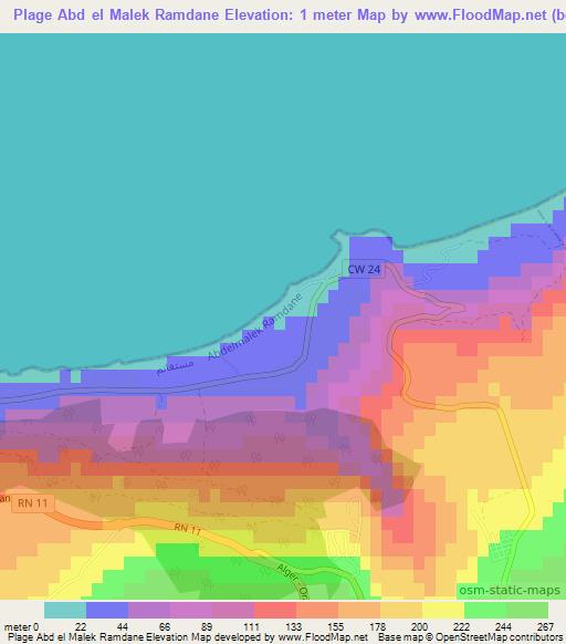 Plage Abd el Malek Ramdane,Algeria Elevation Map