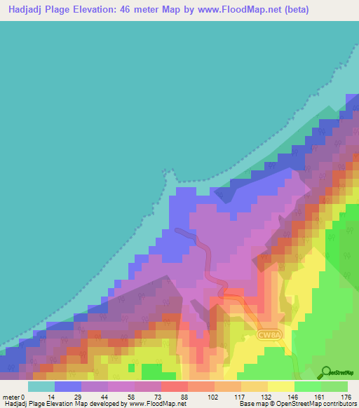 Hadjadj Plage,Algeria Elevation Map