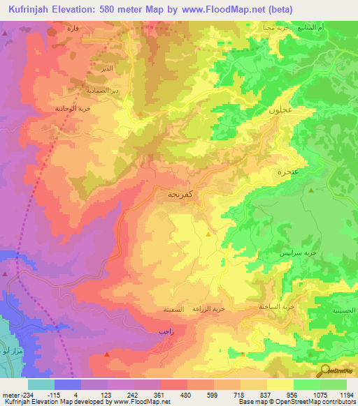 Kufrinjah,Jordan Elevation Map