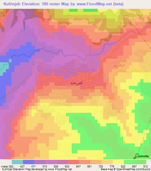 Kufrinjah,Jordan Elevation Map