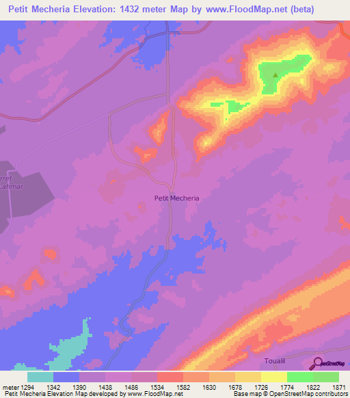 Petit Mecheria,Algeria Elevation Map