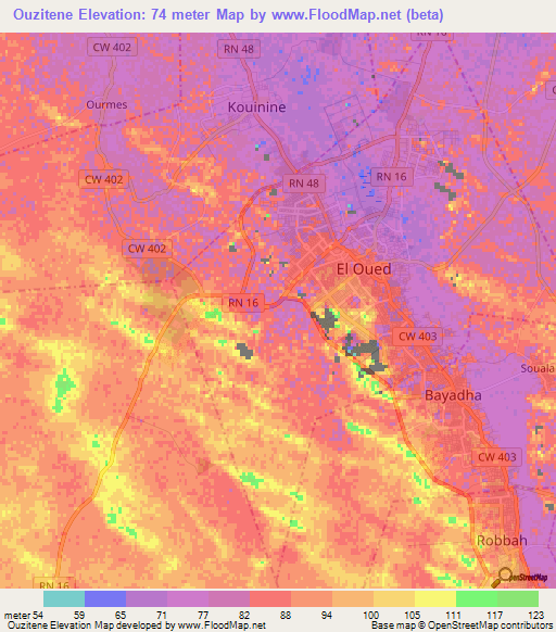 Ouzitene,Algeria Elevation Map