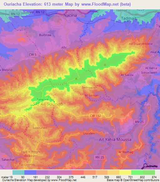Ouriacha,Algeria Elevation Map
