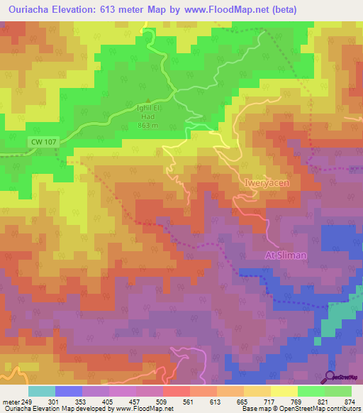 Ouriacha,Algeria Elevation Map