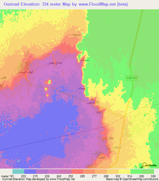 Oumrad,Algeria Elevation Map