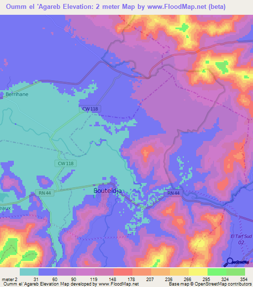 Oumm el 'Agareb,Algeria Elevation Map