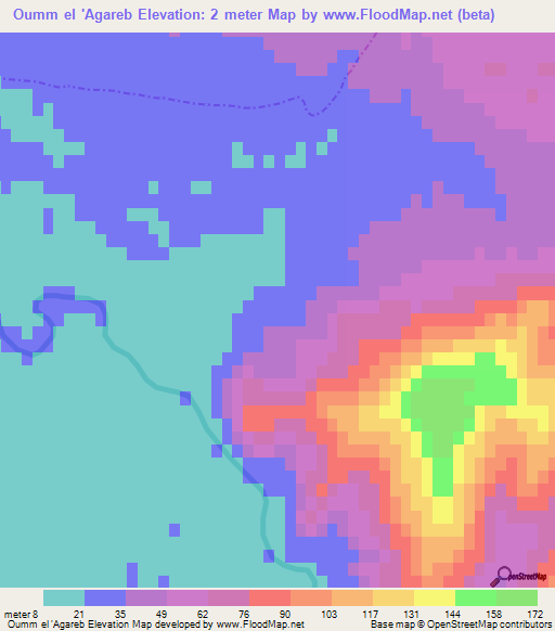 Oumm el 'Agareb,Algeria Elevation Map