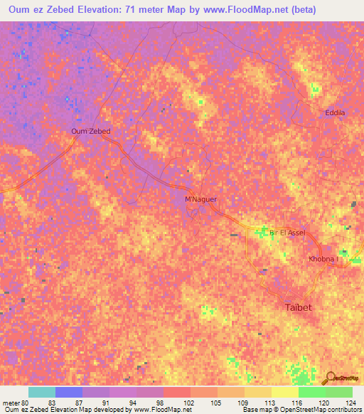 Oum ez Zebed,Algeria Elevation Map
