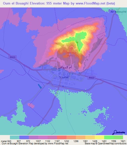 Oum el Bouaghi,Algeria Elevation Map