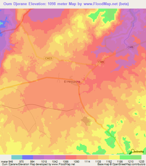 Oum Djerane,Algeria Elevation Map