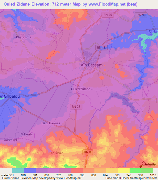 Ouled Zidane,Algeria Elevation Map