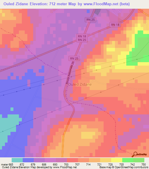 Ouled Zidane,Algeria Elevation Map