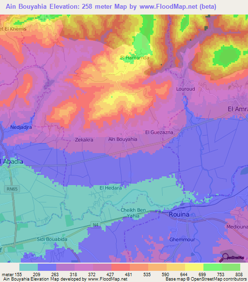 Ain Bouyahia,Algeria Elevation Map