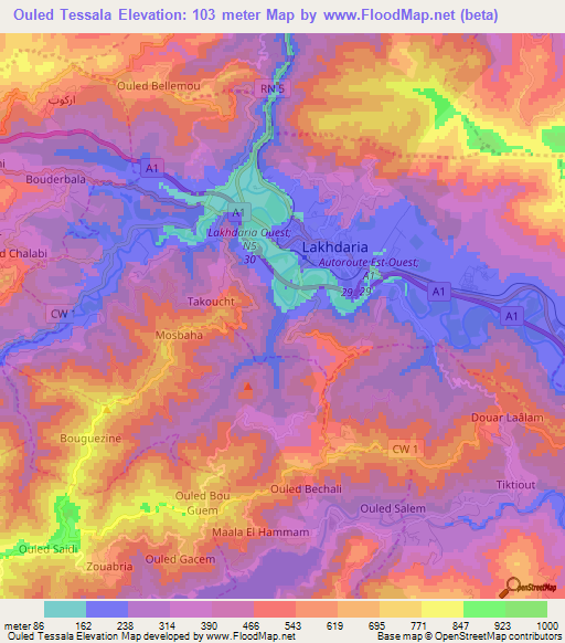 Ouled Tessala,Algeria Elevation Map