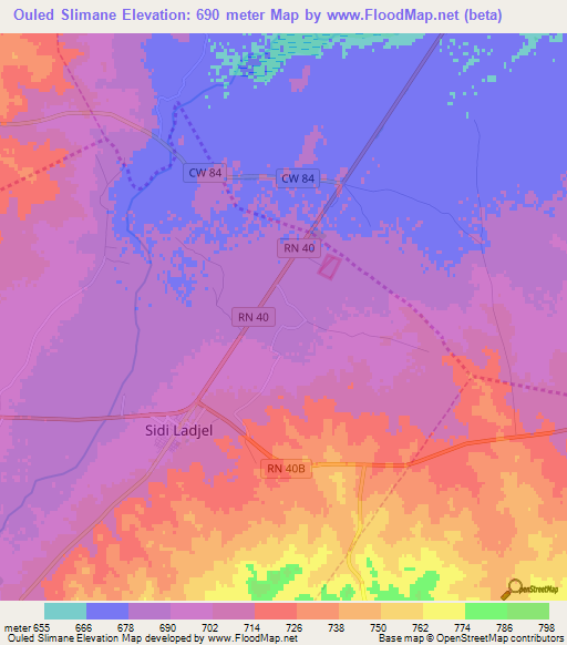 Ouled Slimane,Algeria Elevation Map
