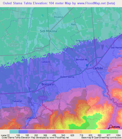 Ouled Slama Tahta,Algeria Elevation Map