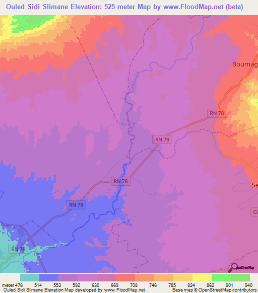 Ouled Sidi Slimane,Algeria Elevation Map