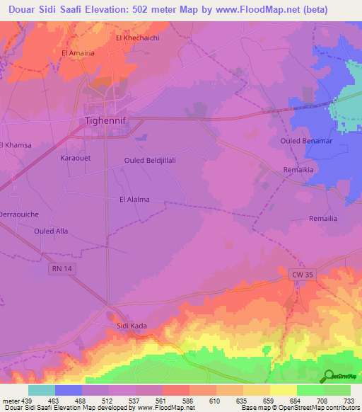 Douar Sidi Saafi,Algeria Elevation Map
