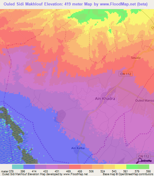 Ouled Sidi Makhlouf,Algeria Elevation Map