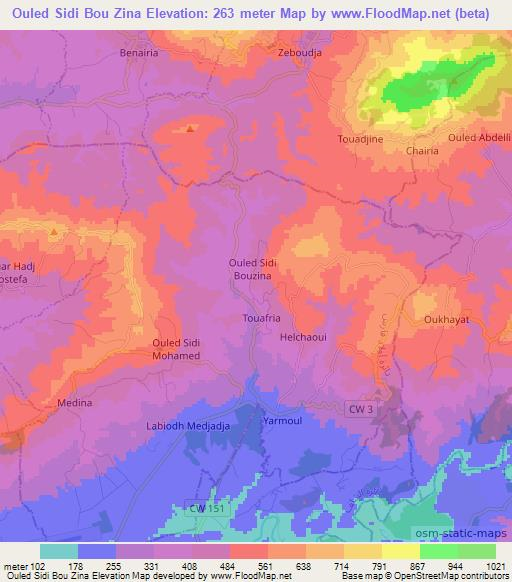 Ouled Sidi Bou Zina,Algeria Elevation Map