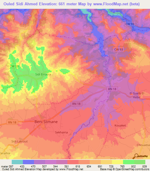 Ouled Sidi Ahmed,Algeria Elevation Map