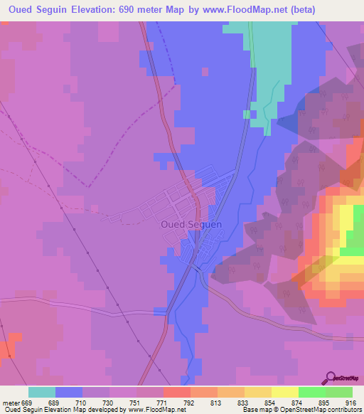 Oued Seguin,Algeria Elevation Map