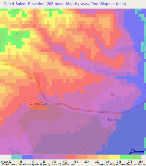 Ouled Salem,Algeria Elevation Map